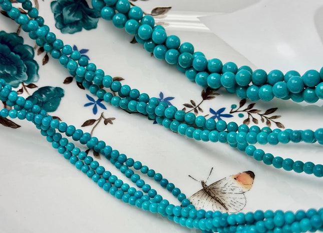 2mm 3mm 4mm 6mm Smooth Round Turquoise Gemstone Beads 15.5 Inches Strand #4878
