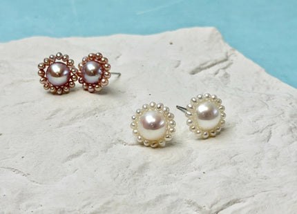 AAAAA Genuine Freshwater Pearl Earring Studs With 925 Sterling Silver Post Natural Mauve Pink Pearls Cluster Earring Bridal Jewelry #P1708-C