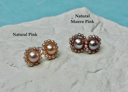 AAAAA Genuine Freshwater Pearl Earring Studs With 925 Sterling Silver Post Natural Mauve Pink Pearls Cluster Earring Bridal Jewelry #P1708-C