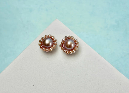 AAAAA Genuine Freshwater Pearl Earring Studs With 925 Sterling Silver Post Natural Mauve Pink Pearls Cluster Earring Bridal Jewelry #P1708-C