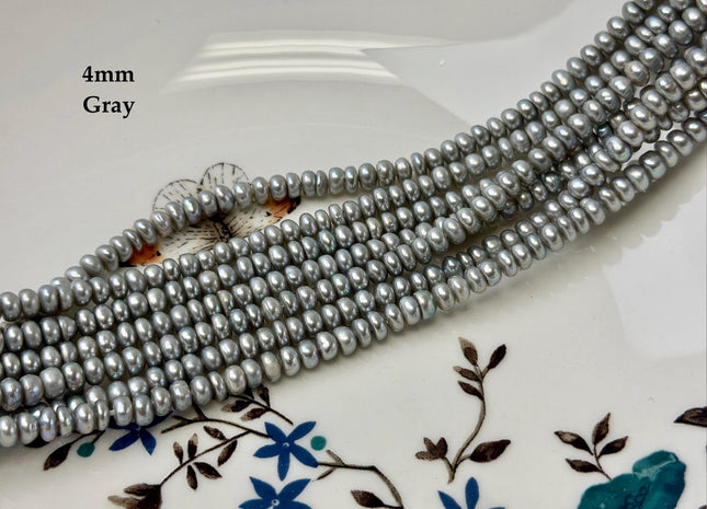 4-5 mm Gray or Pinkish Gray Tiny Small Button Rondelle Freshwater Pearls High Luster Seed Pearl Beads #P3551