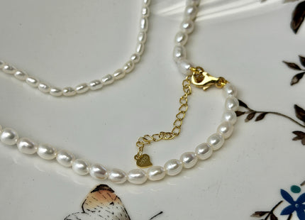 14/15/16/17/18/20 Inches Minimalist Tiny Dainty White Rice Potato Pearl Chocker Necklace W/Gold Filled Silver Clasp Gift For Her #NK0011