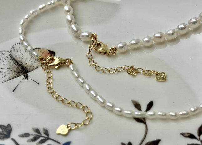 14/15/16/17/18/20 Inches Minimalist Tiny Dainty White Rice Potato Pearl Chocker Necklace W/Gold Filled Silver Clasp Gift For Her #NK0011