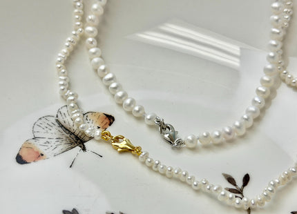 14/15/16/17/18/20 Inches Minimalist Tiny Dainty White Rice Potato Pearl Chocker Necklace W/Gold Filled Silver Clasp Gift For Her #NK0011