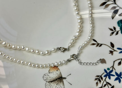 14/15/16/17/18/20 Inches Minimalist Tiny Dainty White Rice Potato Pearl Chocker Necklace W/Gold Filled Silver Clasp Gift For Her #NK0011