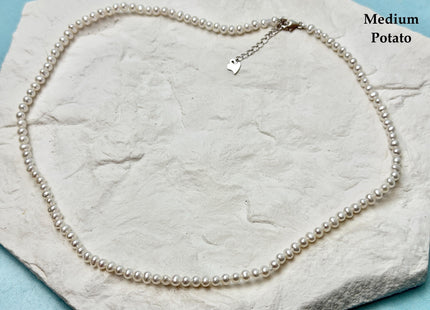 14/15/16/17/18/20 Inches Minimalist Tiny Dainty White Rice Potato Pearl Chocker Necklace W/Gold Filled Silver Clasp Gift For Her #NK0011