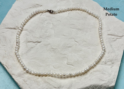 14/15/16/17/18/20 Inches Minimalist Tiny Dainty White Rice Potato Pearl Chocker Necklace W/Gold Filled Silver Clasp Gift For Her #NK0011
