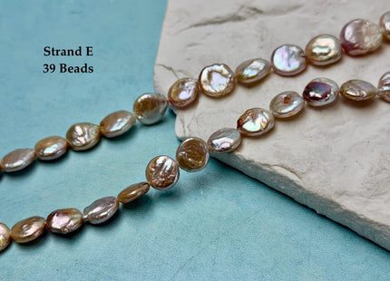 9-12 mm AA Natural Mauve or Peach Pink Freshwater Round Coin Pearls With Gold Sheen 15 Inch Strand #P3522