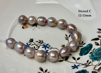 One-Of-A-Kind 12-14 mm AA Very Rare Natural Mauve Pink Freshwater Edison Baroque Pearls High Luster Large 2.1mm Hole Beads #P3558