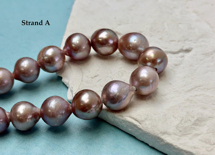 One-Of-A-Kind 12-14 mm AA Very Rare Natural Mauve Pink Freshwater Edison Baroque Pearls High Luster Large 2.1mm Hole Beads #P3558