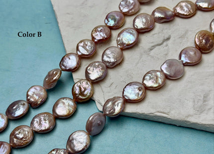 12-13 mm AA Natural Golden Mauve Pink Freshwater Round Tear Drop Coin Pearls With Gold Sheen 15 Inch Strand #P3560