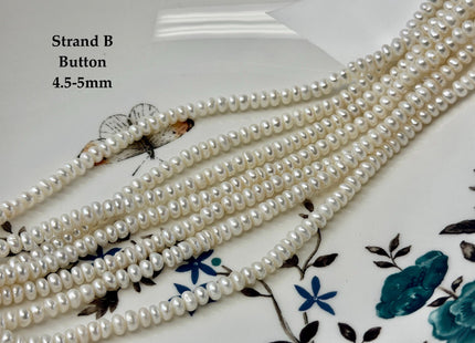 4-5mm Natural White Freshwater Pearl Potato Button Rondelle Pearl Beads 14 Inch Strand #P3561
