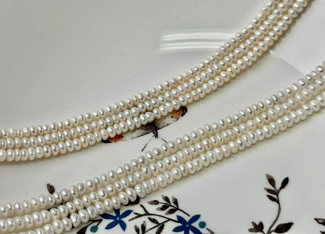 4-5mm Natural White Freshwater Pearl Potato Button Rondelle Pearl Beads 14 Inch Strand #P3561