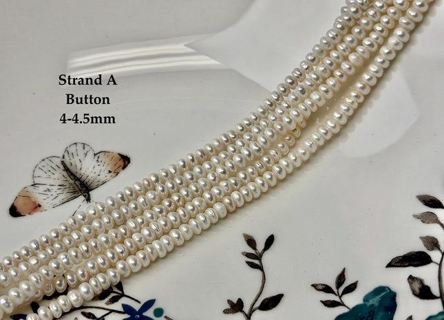4-5mm Natural White Freshwater Pearl Potato Button Rondelle Pearl Beads 14 Inch Strand #P3561