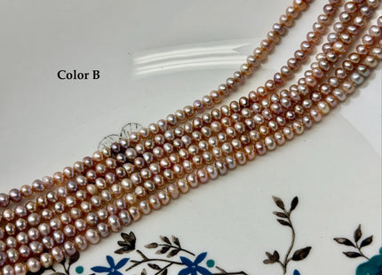 4-4.5 mm AA Natural Mauve Pink Button Pearl Freshwater Seed Pearl High Luster Beads With Gold Sheen 15 Inch Strand #P3563