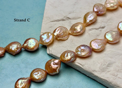 One-Of-A-Kind 14-15x16-24mm Natural Mauve Pink Golden Color Freshwater Round Tear Drop Coin Pearls High Luster Thick Coin Beads #P3566