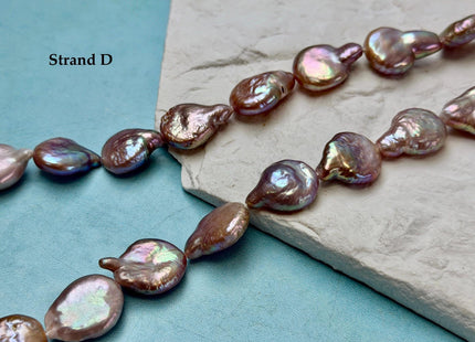 One-Of-A-Kind 14-15x16-24mm Natural Mauve Pink Golden Color Freshwater Round Tear Drop Coin Pearls High Luster Thick Coin Beads #P3566