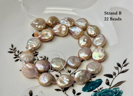 One-Of-A-Kind 14-15x16-24mm Natural Mauve Pink Golden Color Freshwater Round Tear Drop Coin Pearls High Luster Thick Coin Beads #P3566