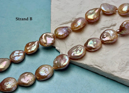 One-Of-A-Kind 14-15x16-24mm Natural Mauve Pink Golden Color Freshwater Round Tear Drop Coin Pearls High Luster Thick Coin Beads #P3566