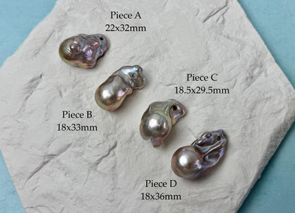 One-Of-A-Kind AAA Rare Pinkish Gray Baroque 2.2mm Hole Top Drilled High Luster Jumbo Size Pearl #P3574