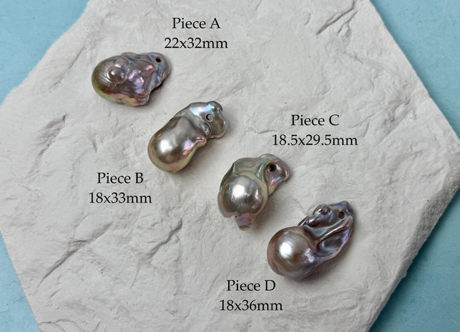 One-Of-A-Kind AAA Rare Pinkish Gray Baroque 2.2mm Hole Top Drilled High Luster Jumbo Size Pearl #P3574