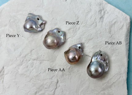One-Of-A-Kind AAA Rare Pinkish Gray Baroque 2.2mm Hole Top Drilled High Luster Jumbo Size Pearl #P3574