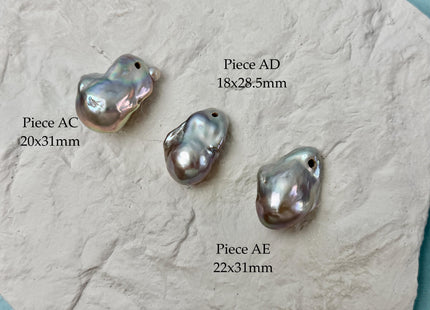 One-Of-A-Kind AAA Rare Pinkish Gray Baroque 2.2mm Hole Top Drilled High Luster Jumbo Size Pearl #P3574