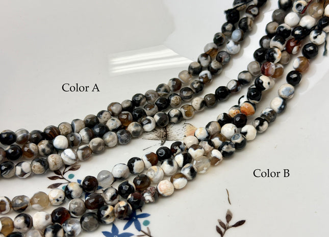 6 mm Faceted Round Multi White And Brown Color Agate Gemstone Beads Genuine Agate Gemstone Loose Beads 14 Inches Strand #2799