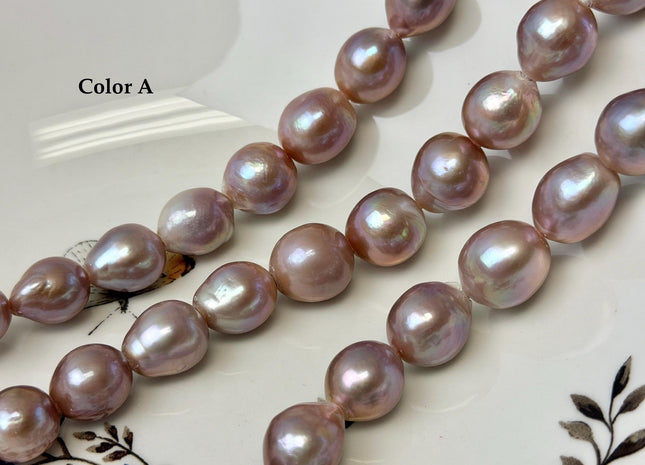 12-14 mm AA Very Rare Natural Mauve Pink Freshwater Edison Baroque Pearls High Luster Large 2.1mm Hole Beads #P3568