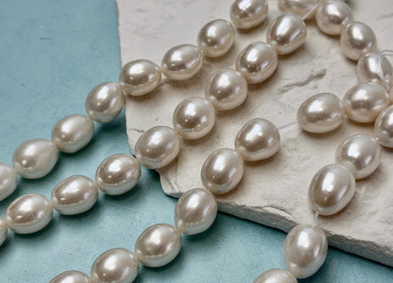 10-12x13-15 mm AAA Natural White Rice/Oval Freshwater Pearls Extra Shiny Freshwater Pearl 14-15 Beads #P3572
