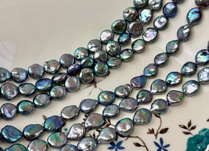 9-11 mm AA Blue Peacock Color Coin Freshwater Pearls High Luster Cultured Round Tear Drop Coin Beads #P3573