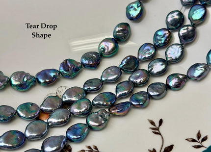 9-11 mm AA Blue Peacock Color Coin Freshwater Pearls High Luster Cultured Round Tear Drop Coin Beads #P3573