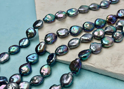 9-11 mm AA Blue Peacock Color Coin Freshwater Pearls High Luster Cultured Round Tear Drop Coin Beads #P3573