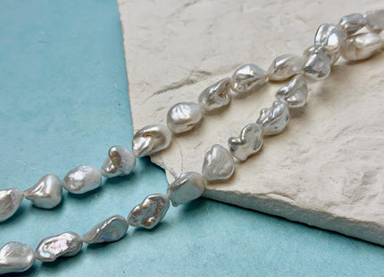9-12x10-14 mm Natural White Keshi Freshwater Pearls Nugget Shape High Luster Beads 15.5 Inch Strand #P3580