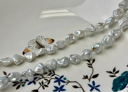 9-12x10-14 mm Natural White Keshi Freshwater Pearls Nugget Shape High Luster Beads 15.5 Inch Strand #P3580