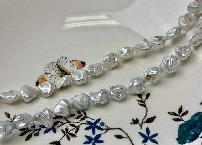 9-12x10-14 mm Natural White Keshi Freshwater Pearls Nugget Shape High Luster Beads 15.5 Inch Strand #P3580