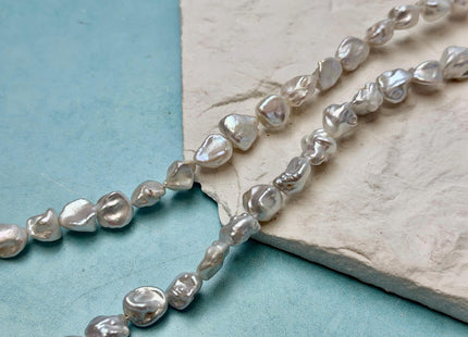 9-12x10-14 mm Natural White Keshi Freshwater Pearls Nugget Shape High Luster Beads 15.5 Inch Strand #P3580
