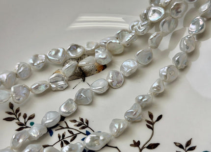 9-12x10-14 mm Natural White Keshi Freshwater Pearls Nugget Shape High Luster Beads 15.5 Inch Strand #P3580