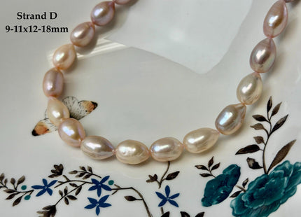 One-Of-A-Kind 9-10x10-18 mm AAA Natural Mauve Pink and White Rice Tear Drop High Luster Freshwater Pearl Beads #P3582
