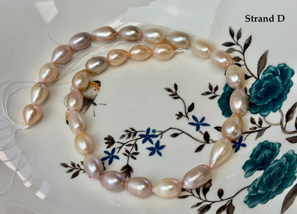 One-Of-A-Kind 9-10x10-18 mm AAA Natural Mauve Pink and White Rice Tear Drop High Luster Freshwater Pearl Beads #P3582