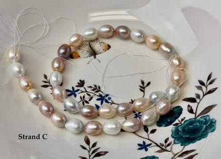 One-Of-A-Kind 9-10x10-18 mm AAA Natural Mauve Pink and White Rice Tear Drop High Luster Freshwater Pearl Beads #P3582