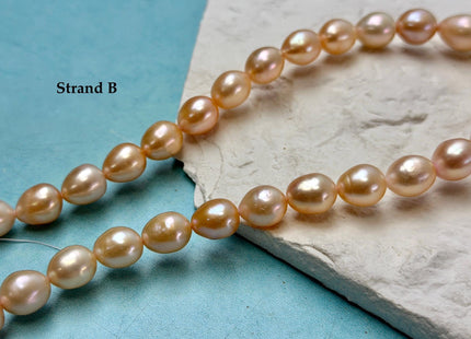 One-Of-A-Kind 9-10x10-18 mm AAA Natural Mauve Pink and White Rice Tear Drop High Luster Freshwater Pearl Beads #P3582