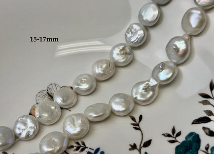 13-18mm AA Natural White Large Coin Baroque Freshwater Pearls High Luster Freshwater Coin Pearl Beads #P3584