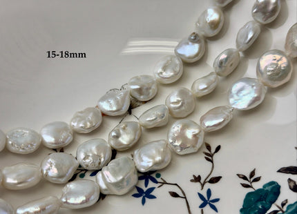 13-18mm AA Natural White Large Coin Baroque Freshwater Pearls High Luster Freshwater Coin Pearl Beads #P3584