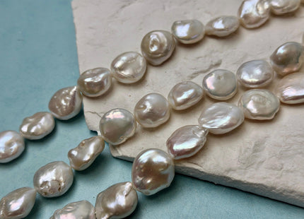 13-18mm AA Natural White Large Coin Baroque Freshwater Pearls High Luster Freshwater Coin Pearl Beads #P3584