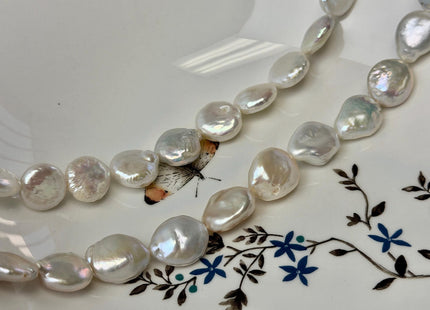 13-15mm AA Natural White Large Coin Baroque Freshwater Pearls High Luster Freshwater Coin Pearl Beads #P3587