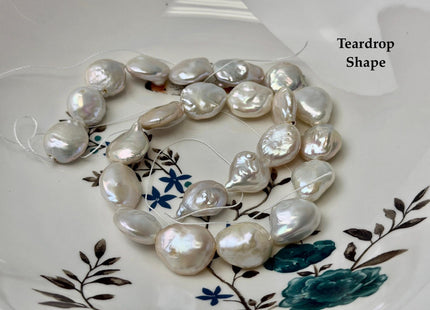 13-15mm AA Natural White Large Coin Baroque Freshwater Pearls High Luster Freshwater Coin Pearl Beads #P3587