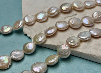 13-15mm AA Natural White Large Coin Baroque Freshwater Pearls High Luster Freshwater Coin Pearl Beads #P3587