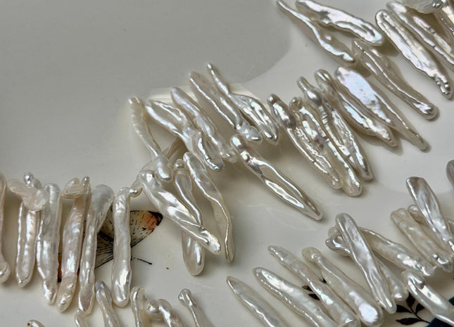4-7x20-35mm AAAAA Natural White Biwa Stick Pearls Top Drilled High Luster Top Quality Biwa Freshwater Pearl Beads #P3589