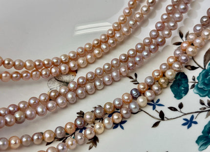 7-7.5 mm AA Natural Mauve Peach Pink Off Round Freshwater Pearls High Luster Pearls 59 Beads 15.5 Inch Strand #P3590